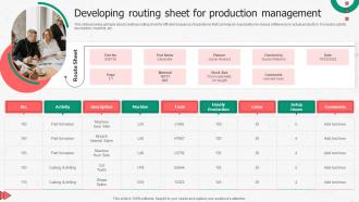 Developing Routing Sheet For Production Enhancing Productivity Through Advanced Manufacturing