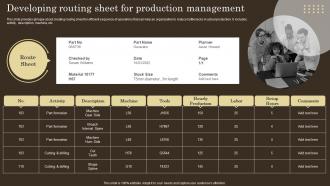 Developing Routing Sheet For Production Strategies For Efficient Production Management Control