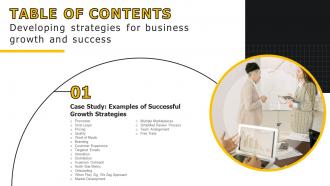 Developing Strategies For Business Growth And Success For Table Of Contents Ppt Icon Examples