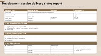 Development Service Delivery Status Report
