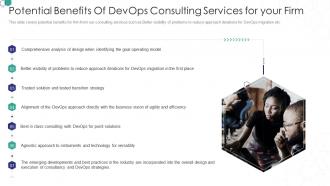Devops consulting proposal it potential benefits of devops ppt visual aids