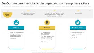 Devops Use Cases In Digital Lender Organization To Manage Transactions