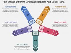 Df five staged different directional banners and social icons flat powerpoint design