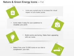 Dg nature green energy icons for car and bulb wire recycle symbol ppt icons graphics