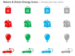 Dg nature green energy icons for car and bulb wire recycle symbol ppt icons graphics