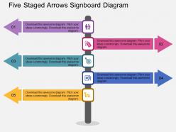 Di five staged arrows signboard diagram flat powerpoint design