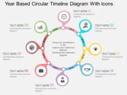 Di year based circular timeline diagram with icons flat powerpoint design