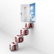 Dice ladder with idea concept stock photo