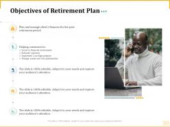 Different aspects of retirement planning objectives of retirement plan ppt brochure