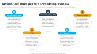 Different Exit Strategies For T Shirt Printing Custom Apparel Printing Business Plan BP SS