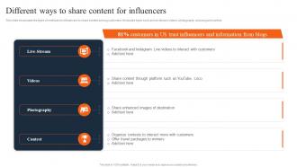 Different Ways To Share Content For Influencers Travel And Tourism Marketing Strategies MKT SS V