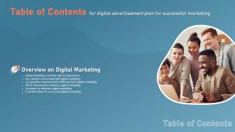 Digital Advertisement Plan For Successful Marketing Table Of Contents