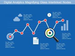 Digital analytics magnifying glass interlinked nodes