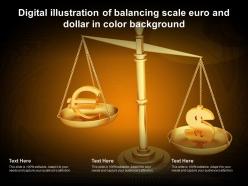 Digital illustration of balancing scale euro and dollar in color background