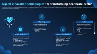 Digital Innovation Technologies For Transforming Healthcare Sector
