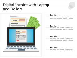 Digital invoice with laptop and dollars