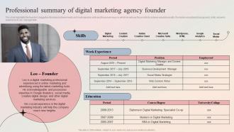 Digital Marketing Agency Professional Summary Of Digital Marketing Agency Founder BP SS