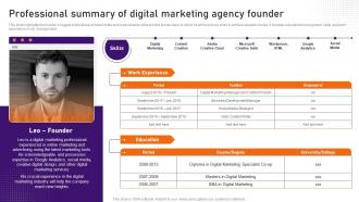 Digital Marketing Business Plan Professional Summary Of Digital Marketing BP SS