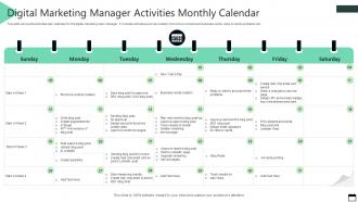 Digital Marketing Manager Activities Monthly Calendar