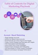 Digital Marketing Playbook For Table Of Contents One Pager Sample Example Document