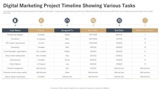 Digital Marketing Project Timeline Showing Various Tasks
