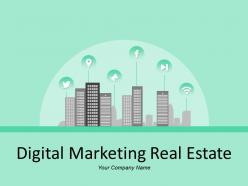 Digital marketing real estate with building and houses consider and engage