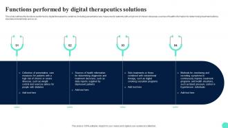 Digital Therapeutics Adoption Challenges Functions Performed By Digital Therapeutics Solutions