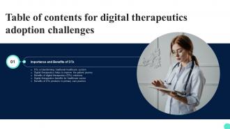Digital Therapeutics Adoption Challenges Table Of Contents Ppt Ideas Infographics