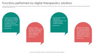 Digital Therapeutics Functions Functions Performed By Digital Therapeutics Solutions