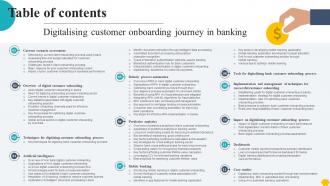 Digitalising Customer Onboarding Journey In Banking Table Of Contents