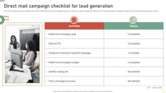 Direct Mail Campaign Checklist For Lead Generation Approaches Of Traditional Media