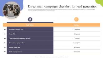 Direct Mail Campaign Checklist For Lead Generation Increasing Sales Through Traditional Media