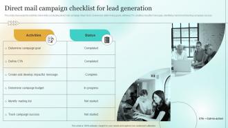 Direct Mail Campaign Checklist For Lead Generation Marketing Plan To Enhance Business Mkt Ss