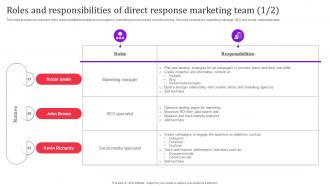 Direct Response Advertising Techniques Roles And Responsibilities Of Direct Response MKT SS V