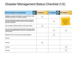 Disaster management status checklist business ppt powerpoint slides