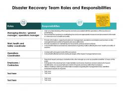 Disaster recovery team roles and responsibilities work health ppt powerpoint slides