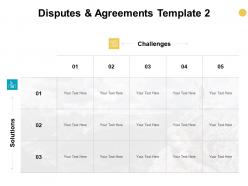 Disputes And Agreements Template Table Ppt Powerpoint Presentation Model Slides