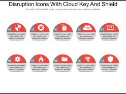 Disruption icons with cloud key and shield