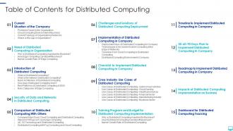 Distributed computing table of contents for distributed computing
