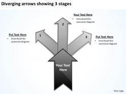 Diverging arrows showing 3 stages charts and networks powerpoint slides