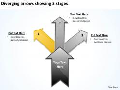Diverging arrows showing 3 stages charts and networks powerpoint slides