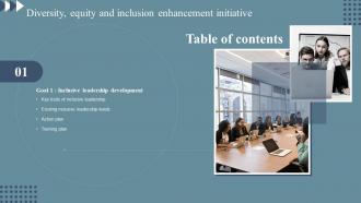 Diversity Equity And Inclusion Enhancement Initiative For Table Of Contents