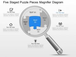 Dl five staged puzzle pieces magnifier diagram powerpoint template
