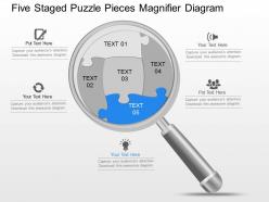 Dl five staged puzzle pieces magnifier diagram powerpoint template