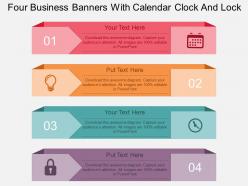 Dl four business banners with calendar clock and lock flat powerpoint design