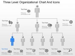 Dm three level organizational chart and icons powerpoint template