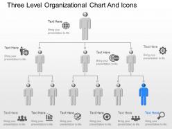 Dm three level organizational chart and icons powerpoint template