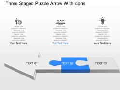 Dm three staged puzzle arrow with icons powerpoint template