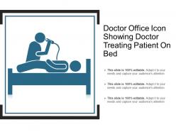 Doctor office icon showing doctor treating patient on bed