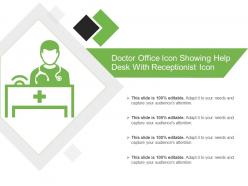 Doctor office icon showing help desk with receptionist icon